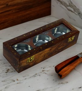 Wooden rectangular dry-fruit box /spice box /spice container with 2 closure hooks for kitchens (3 columes)