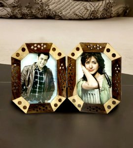 Wooden simple vintage octagon shaped table top photo frame for home decor
