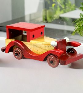 Wooden vintage style classic large jeep toy game for kids (collectible item) (red)