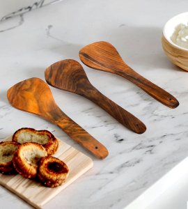 Wooden non-sticky rice serving long ladle /spatula for kitchen (Set of 3)