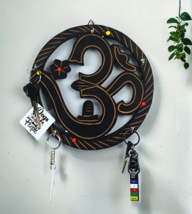 Wooden Om Symbol hanging Keystand (black) for walls for home and office decor