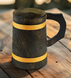 Wooden scattered cylindrical mugs / tea and coffee cups with a handle for kitchen purpose