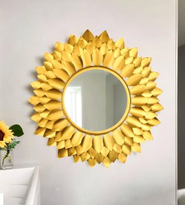 Golden sun burst mirror (yellow)/sunflower shaped decorative wall mirror /Sheeshah for home decoration