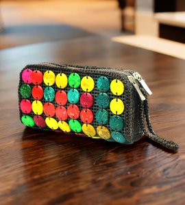 Mini colourful beads buttons rectangular purse/ hand holder for womens