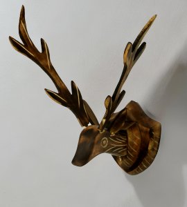 Bankura deer head with wooden curved horns for walls for home decor
