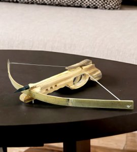 Wooden crossbow with 3 black padded arrows archery toy game set along with a wooden toy gun made for Kids