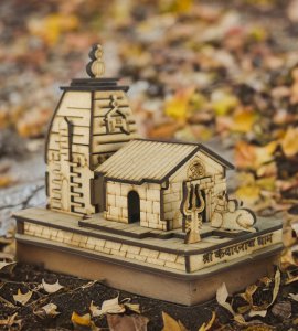 Wooden handcrafted bholenath's kedarnath miniature temple showpiece for home decor, car's dashboard, pooja ghar