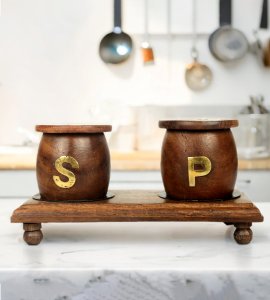 Wooden rounded salt and pepper shakers/ salt and pepper container/ salt jar for kitchen