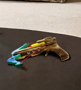Wooden sky blue colour crossbow archery toy game set with 3 yellow rubbers padded at arrows specially for childrens