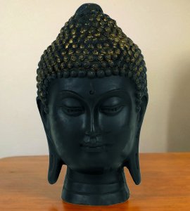 Buddha head polyster resin black showpiece with golden top for home and office decor (No bun)