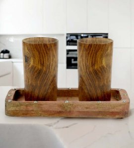 Wooden rectangular cup and glass keeper/ tray for kitchen and dining table (small)