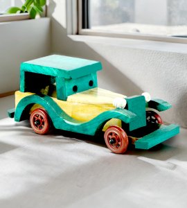 Wooden vintage style classic large jeep toy game for kids (collectible item)(Blue)