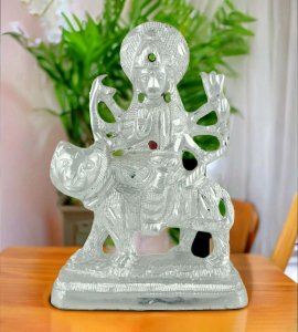 Metal brass silver handcrafted Durga Maa Murti for home and puja ghar