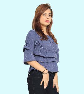 White potka dots printed womens top (Navy blue) - Made up of Rayon for your plesant and cozy