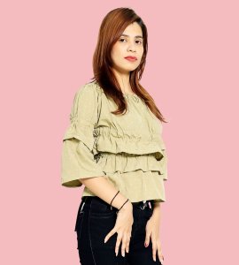 White potka dots, 3 layers based floral womens printed top (light green top) - Made up of Rayon for your plesant and cozy