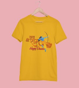 Jai Shree Ram (Lord Ram animation) printed unisex adults round neck cotton half-sleeve yellow tshirt specially for Navratri festival/ Durga puja