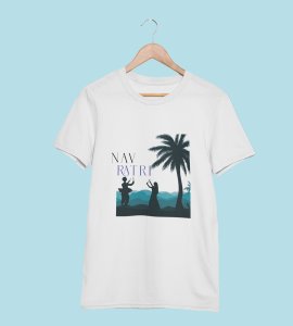 Navratri (trees) printed unisex adults round neck cotton half-sleeve white tshirt specially for Navratri festival/ Durga puja