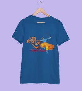 Jai Shree Ram (Yellow) printed unisex adults round neck cotton half-sleeve blue tshirt specially for Navratri festival/ Durga puja