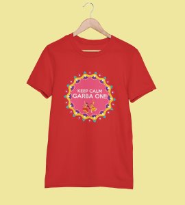 Keep calm printed unisex adults round neck cotton half-sleeve red tshirt specially for Navratri festival/ Durga puja