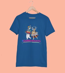 Gujarati couple (garba dance) printed unisex adults round neck cotton half-sleeve blue tshirt specially for Navratri festival/ Durga puja