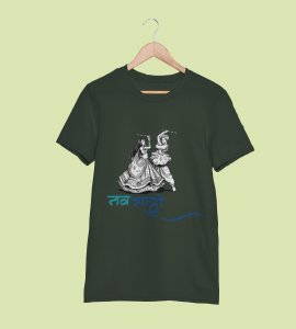Dancing garba couple printed unisex adults round neck cotton half-sleeve green tshirt specially for Navratri festival/ Durga puja