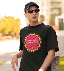 Keep calm, garba on printed unisex adults round neck cotton half-sleeve green tshirt specially for Navratri festival/ Durga puja