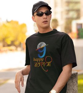 Happy Navratri printed unisex adults round neck cotton half-sleeve green tshirt specially for Navratri festival/ Durga puja