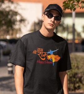 Jai shree ram text printed unisex adults round neck cotton half-sleeve black tshirt specially for Navratri festival/ Durga puja