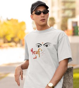 Maa Durga eyes liner printed unisex adults round neck cotton half-sleeve white tshirt specially for Navratri festival/ Durga puja