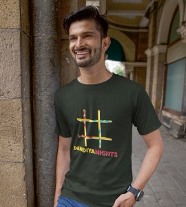 Hashtag printed unisex adults round neck cotton half-sleeve green tshirt specially for Navratri festival/ Durga puja