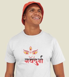 Navadurga printed unisex adults round neck cotton half-sleeve white tshirt specially for Navratri festival/ Durga puja