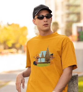 Ram and ravan printed unisex adults round neck cotton half-sleeve yellow tshirt specially for Navratri festival/ Durga puja