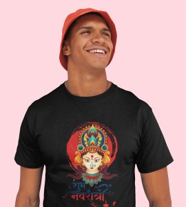 Shub Navratri (Maa durga face) printed unisex adults round neck cotton half-sleeve black tshirt specially for Navratri festival/ Durga puja