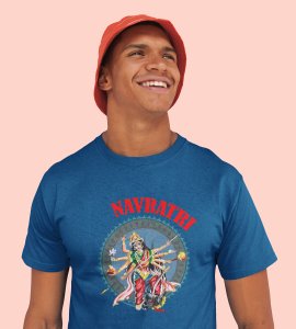 Durga Maa (weapons) animated printed unisex adults round neck cotton half-sleeve blue tshirt specially for Navratri festival/ Durga puja
