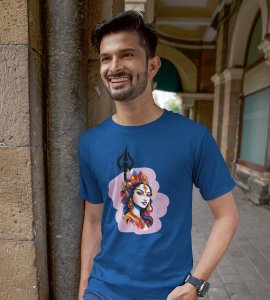 Durga maa, jewellery potrait printed unisex adults round neck cotton half-sleeve blue tshirt specially for Navratri festival/ Durga puja