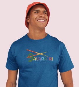 Navratri text printed unisex adults round neck cotton half-sleeve blue tshirt specially for Navratri festival/ Durga puja