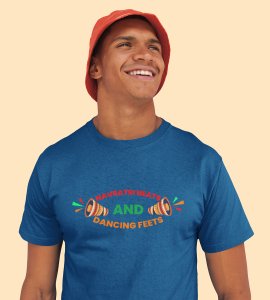 Navratri beats printed unisex adults round neck cotton half-sleeve blue tshirt specially for Navratri festival/ Durga puja