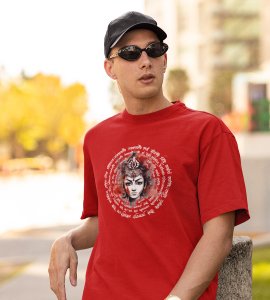 Durga maa face printed unisex adults round neck cotton half-sleeve red tshirt specially for Navratri festival/ Durga puja