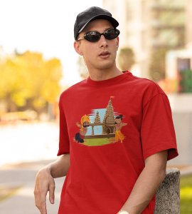 Ram and Ravan printed unisex adults round neck cotton half-sleeve red tshirt specially for Navratri festival/ Durga puja