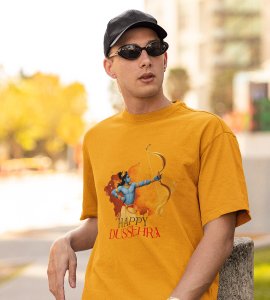 Happy Dussehra printed unisex adults round neck cotton half-sleeve yellow tshirt specially for Navratri festival/ Durga puja