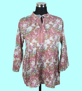 Women's Round Neck Top in Peach Floral Color - Graceful and Chic
