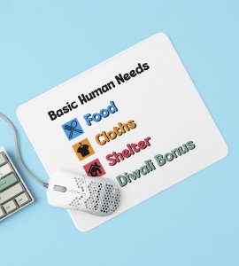 Diwali Bonus Essentials Mouse Pad - Food, Clothes, Shelter, and Bonus