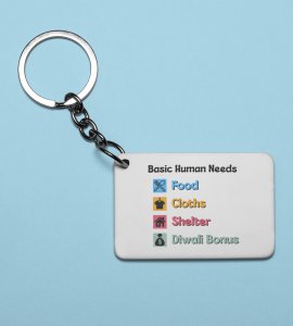 Diwali Bonus Essentials Keychain - Food, Clothes, Shelter, and Bonus(Pack Of 2)