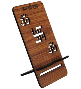Wooden "Om Swastik" Engraved Phone Holder, Best For Desk Use Set Of 1