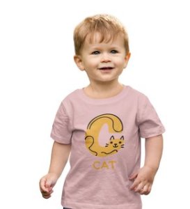 Cute cat, Boys Cotton Text Print Tshirt (baby pink)