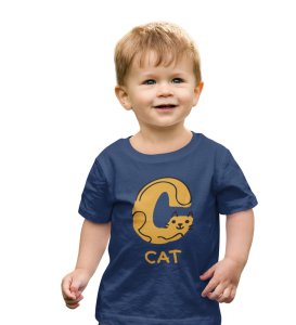 Cute cat, Boys Cotton Text Print tshirt (Navy blue) 