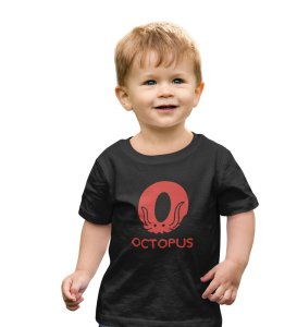 Ocean Octopus, Boys Printed Crew Neck Tshirt (black)
