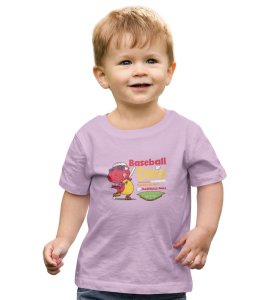 Baseballer Dino, Boys Round Neck Blended Cotton T-shirt (Purple)
