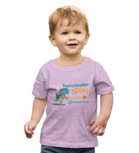 Basketballer Dino, Printed Cotton T-shirt (Purple) for Boys
