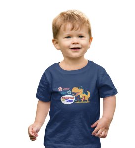 Rockstar Dino, Boys Printed Crew Neck T-shirt (Navy Blue)
